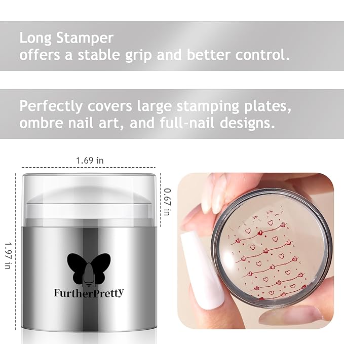 Jelly Silicone Nail Art Stamper, 2-in-1 Detachable Nail Stamping Tool with Scraper for Gel Polish & French Tips, Manicure Salon Supplies, Sello de Silicona para Uñas (2-in-1 Silver)