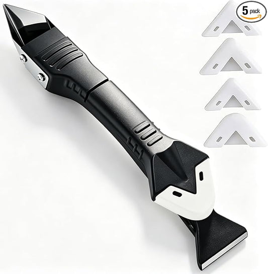 3-in-1 Silicone Caulking Tool – Stainless Steel Caulk Remover & Sealant Finishing Scraper, Grout Removal Tool, Caulk Edger & Seam Repair Kit for Bathroom, Kitchen, Floor, Window, Sink Joints