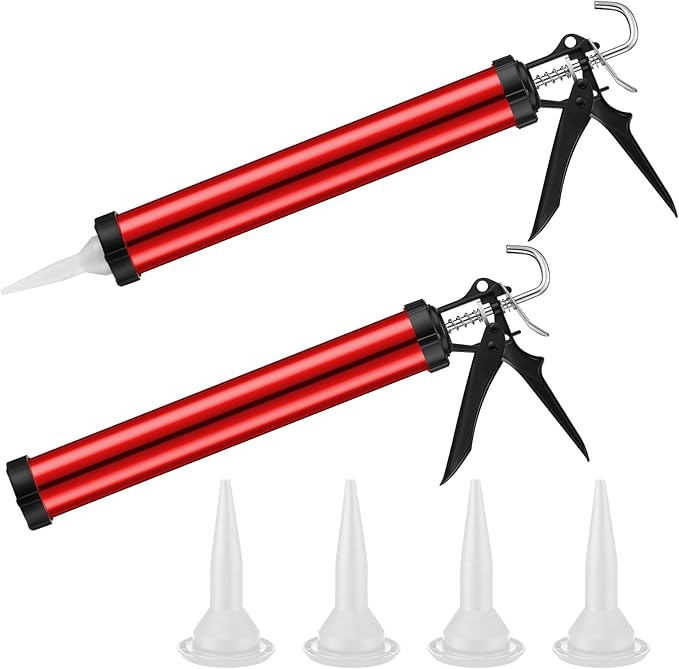 Lasnten 2 Pack Sausage Caulk Gun 20 oz Aluminum Cordless Sausage Caulking Gun with 4 Cone Nozzles, 18: 1 Thrust, Aluminum Sealant Hand Caulk Kit for Contractors (Red)
