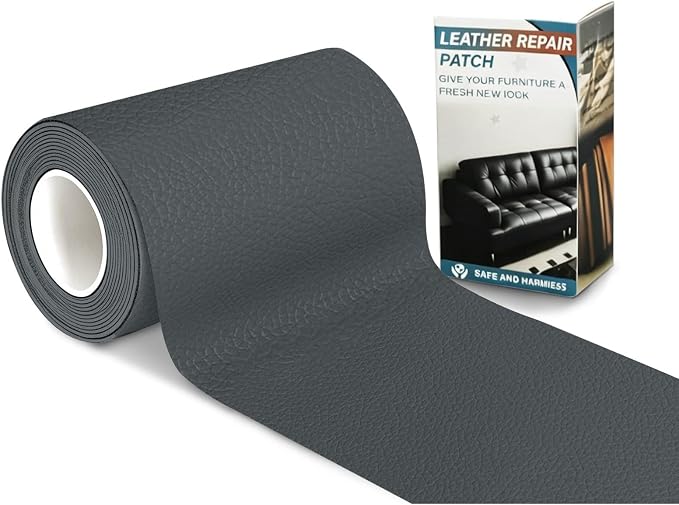 Leather Repair Tape,3.9 x 63 Inches Self Adhesive Leather Repair Patch,Vinyl Leather Repair Kit for Furniture,Couches,Car Seats,Sofas,Office Chairs, Gray