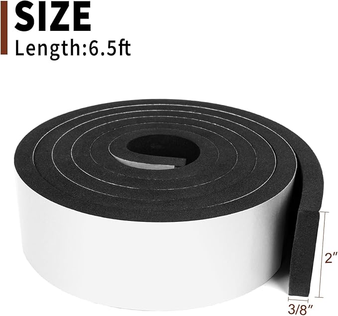 Yotache Foam Weather Stripping Adhesive 2" x3/8", Door Jamb Weather Seal Neoprene Window Foam Tape Outdoor Car Weather Stripping Roll, Total 6.5 Feet Long