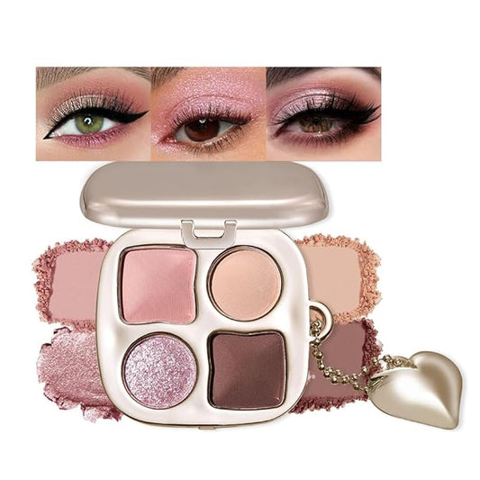 Mini Rose Pink Mauve Eyeshadow Palette with Mirror – Matte&Shimmer High-Pigment, Blendable, Long-Lasting Waterproof Mini Smokey Eye&Contour Palette for Sweet Glam Makeup, Paleta de Sombras de Ojos