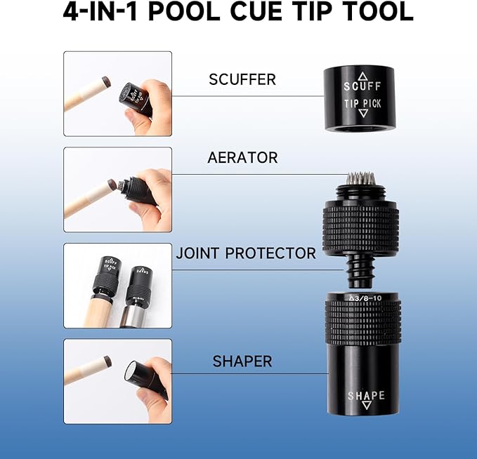 GSE Games & Sports Expert Billiard Pool Cue Tip Tool, Stick Scuffer/Shaper/Aerator/Joint Protector Tool, Billiard Accessories