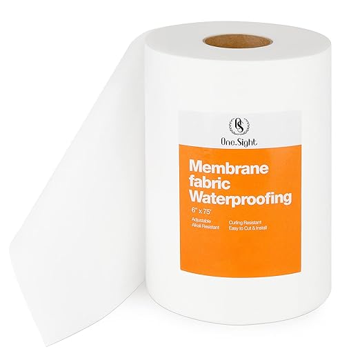 6 Inches X 75 Feet Waterproofing Membrane Fabric, Roll Anti-Fracture Non-Woven Liquid Waterproof Fiberglass Mesh Tape for Bathroom Shower Walls, Floors, Tiles, Seam