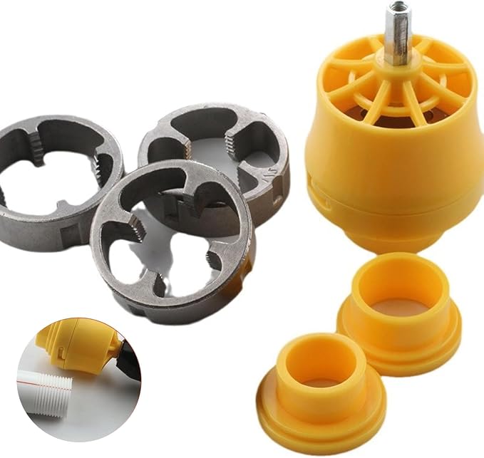 Electric Drill Compatible Pvc Pipe Threader Kit, Pvc Pipe Threader, Pipe Thread Maker Tool For Cutting Pipe Threader with 3 Dies, Plastic Tap Die Set, 1/2", 3/4", 1" (External)