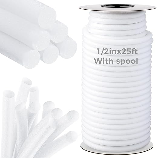 MotiMind 1/2 Inch x 25 ft Foam Backer Rod for Gaps Joints Concrete Crack Filler Caulk Saver Bulk Foam Backing Rod Concrete Filler Rope for Weather Stripping Door Seal (White)