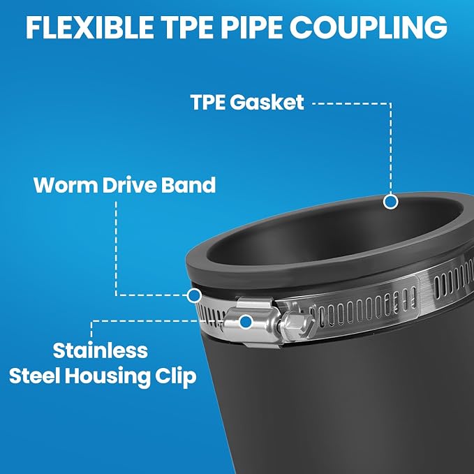 2 Pcs 1-1/2 IN Flexible PVC Pipe Coupling with Stainless Steel Clamps Fit 1-1/2 IN Nominal Pipes, Couplers for Plastic and Copper Pipe Plumbing Connections, Drain Repair, Dust Hose