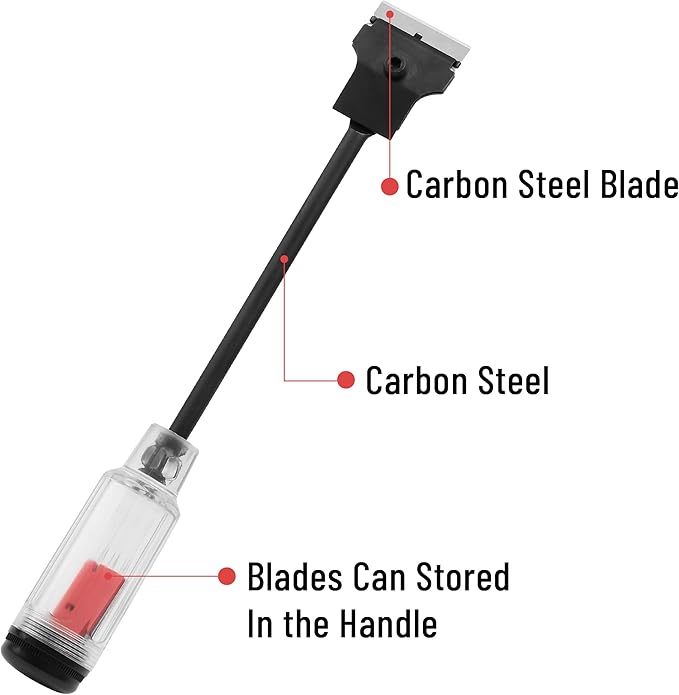 Bates- Long Reach Extension Scraper, 11-Inch, Razor Scraper with Extra 3 Double Edged Plastic & 3 Metal Blades, Long Handle Razor Blade Scraper, Razor Scraper, Window Scraper, Scraper Tool