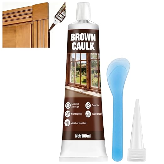 Brown Silicone Caulk, Brown Caulking for Wood Waterproof Durable Strong Elastic Excellent Sealing Ability for Doors Windows Walls Furniture, 100ml