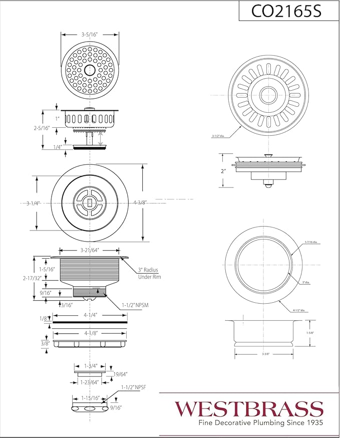 Westbrass CO2165S-50 COMBO PACK 3-1/2" Post Style Large Kitchen Sink Basket Strainer and Waste Disposal Drain Flange with Basket Strainer, Powder Coat White