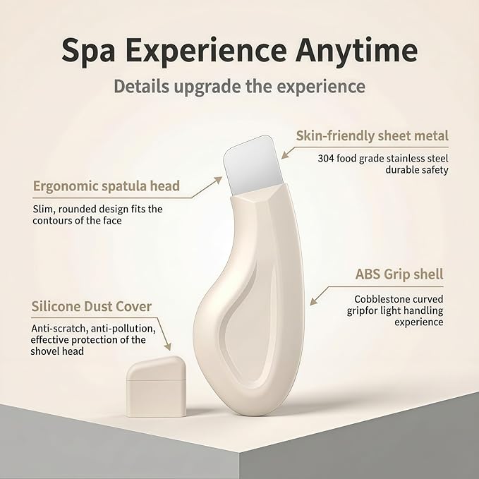 Sookga Blackhead Remover Tool, Stainless Steel Face Scraper for Deep Cleansing, Skin Scrubber Face Spatula with Silicone Cover, Nose Blackhead Remover, Skin Care Tool for Men and Women (Beige)