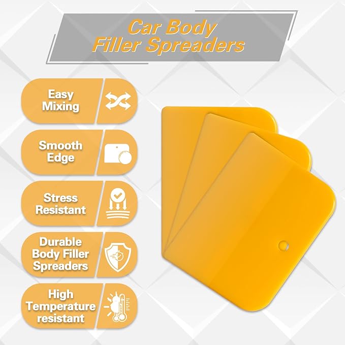 Body Filler Spreaders (Pack of 15) - 4, 5, 6 Inch Reusable Auto Body Plastic Filler Spreader Tool for Automotive Body Applying Fillers, Putties, Glazes, Caulks - Autobody Paint Repairs