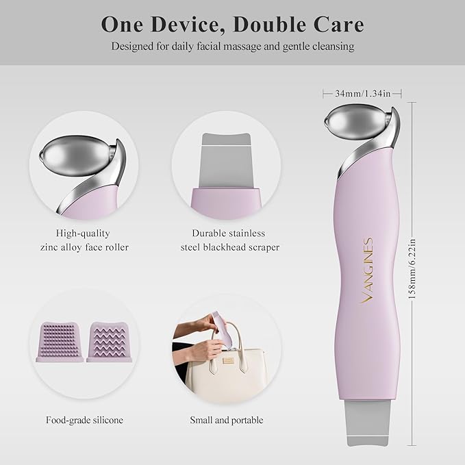 Blackhead Remover Tool with Ice Roller, Stainless Steel Face Scraper, Skin Scrubber Face Spatula for Deep Cleansing, 3-in-1 Skin Care Tool with 2 Silicone Brush Heads(Berry Mauve)