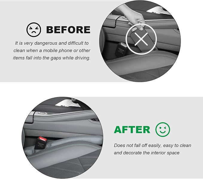 2PCS Leather Car Seat Gap Filler, No-Drop Seat Side Gap Plug Crevice Blocker with Securing Strap, Elastic Filler Block The Gap Between Seats & Console for Truck SUV Sedan (Light Gray)