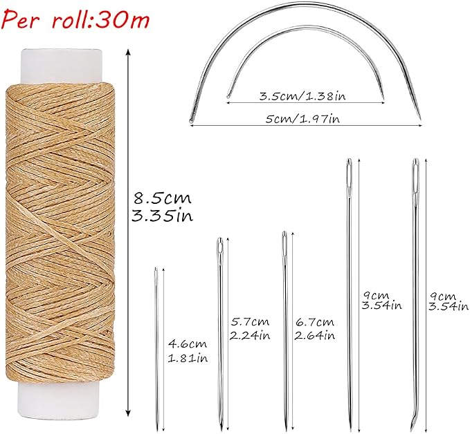Ftyiwu Waxed Thread, Upholstery Needle and Thread 32 Yards with 7PCS Hand Sewing Needles for Home Upholstery Carpet Canvas Repair Leather Sewing (Natural Color)