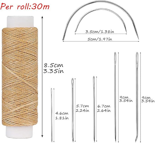 Ftyiwu Waxed Thread, Upholstery Needle and Thread 32 Yards with 7PCS Hand Sewing Needles for Home Upholstery Carpet Canvas Repair Leather Sewing (Natural Color)