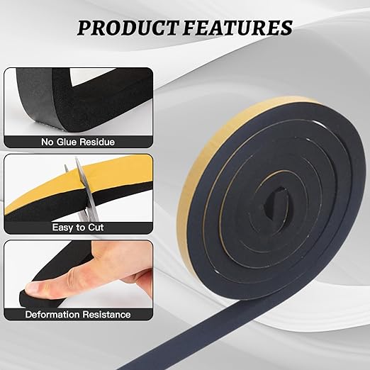 High Density Foam Tape - 1/2'' x 1/2'' x 13Ft Weatherproof Adhesive Prevent Condensation Heat Resistant Flame Retardant Weather Stripping Easy to Cut & Install & Remove for Car Doors Pipes Windows