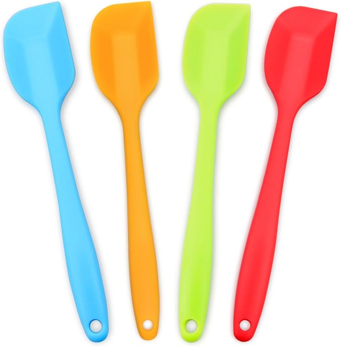 4‑Piece Silicone Spatulas Set Heat Resistant 600°F Seamless Steel‑Core Rubber Spatulas for Nonstick Cookware ALLWIN HOUSEWARE Uniform Length Kitchen Spatulas for Cooking & Baking, Small, Multi-colored