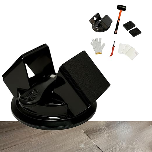 2026 Upgraded Floor Gap Fixer Tool, Heavy Duty Iron Dual 45°Striking Suction Cup for Vinyl Plank LVP, Laminate & Hardwood, 6pc Repair Set with Rubber Mallet & Gap Cleaning Knife (Black)
