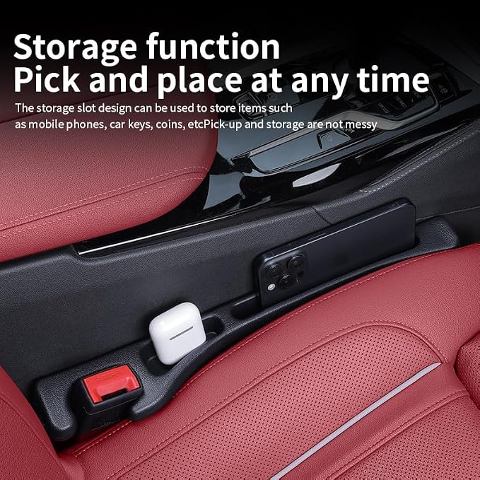 Car Seat Gap Filler Organizer, Universal Fit, Black, PU Leather, 2 Pack with Storage Pockets