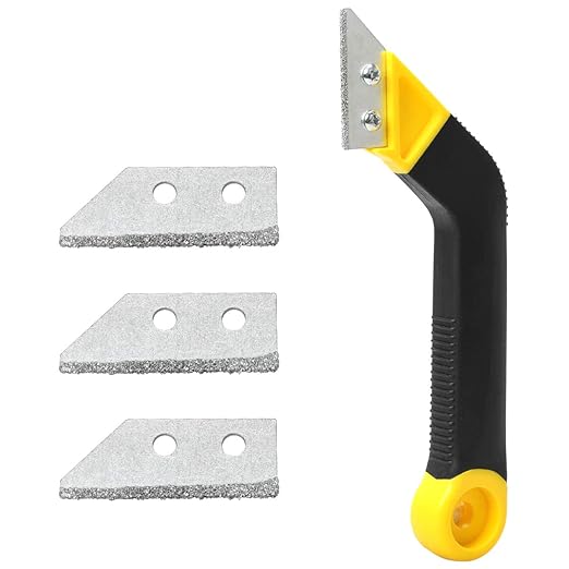Coitak Tile Grout Saw Angled Grout Saw with 3 Pieces Extra Blades Replacement, Grout Removal Tool for Tile Cleaning (Yellow)