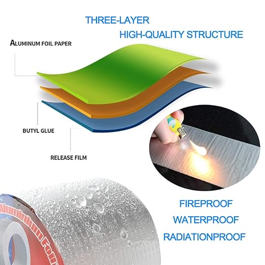 Professional Super Waterproof Tape, Aluminum Butyl Rubber Tape for Pipe/Metal/RV Awning/Roof Leak/Window Seal/Boat, 4in Wide 16.4ft Long