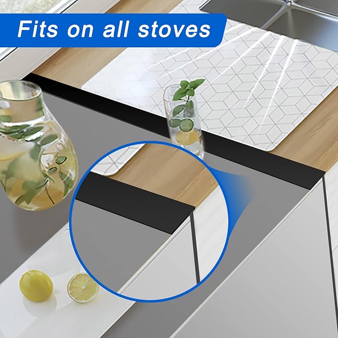 Silicone Stove Counter Gap Cover (2 Pack),Easy Clean Heat Resistant Wide & Long Kitchen Stove Gap Filler,Seals Spills Between Counters, Oven, Stovetops, Washing Machines, Washer, Dryer(30 in, Black)