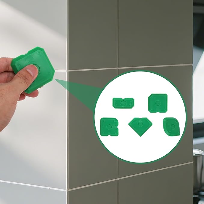 Tinoaly 10pcs Silicone Caulking Tool Kit, Caulk Remover Tool Portable Sealant Scraper Reusable Grout Scraper for Kitchen Bathroom Floor (Green)
