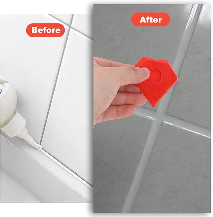 Gosknor 10pcs Plastic Caulking Tool Set, Reuse Grout Scraper Sealant Profiling Finishing Smoothing Tool Caulk Smoother Remover for Window Kitchen Bathroom Floor Sink Joint Sealing (Red)