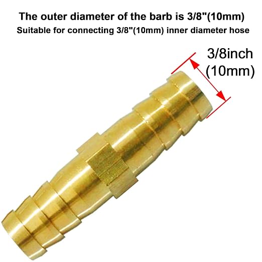 Da by 6 pcs 3/8"(10mm) Barb Splicer Mender Hose Brass Barb Fitting with 12 pcs Stainless Steel Pipe Clamps for Water/Fuel/Air