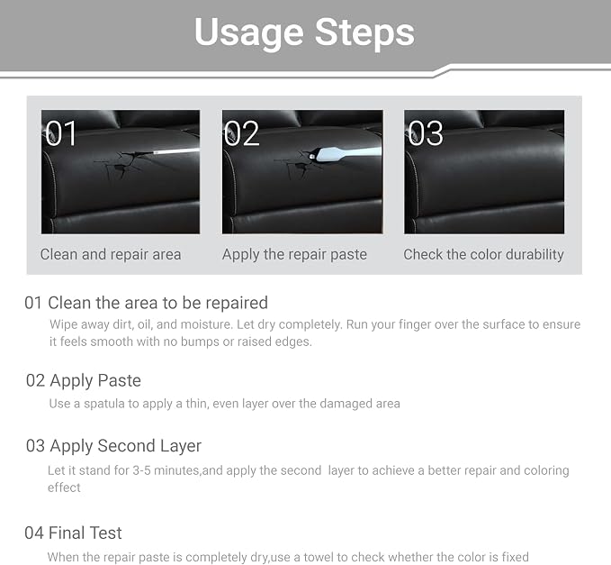 Leather & Vinyl Repair Kit – Fix Scratches, Tears & Holes on Furniture, Car Seats, Sofas | Leather Repair Kit for Furniture, Leather Seat Repair Kit for Cars | Easy to Use (3, Gray*2、Blue)