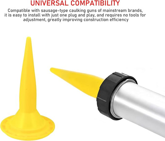 10 Pieces Caulking Nozzle Cones Nozzles for Sausage Caulking Gun, Reusable Caulk Nozzle Applicator, Durable Epoxy Piston Caulk Cap Replacement,(Yellow)