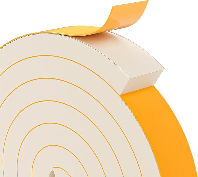1" x 2" EVA Foam Weather Stripping Tape, 6.5FT Self-Adhesive Foam Seal Strip for Large Door & Window Gaps, White