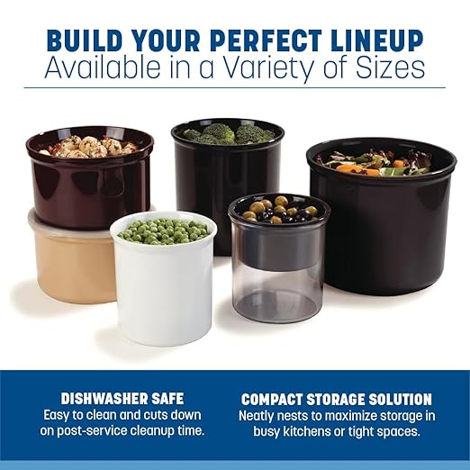 Carlisle FoodService Products Classic Round Storage Container Crock with Lid for Kitchen, Restaurants, Home, Plastic, 1.2 Quarts, White