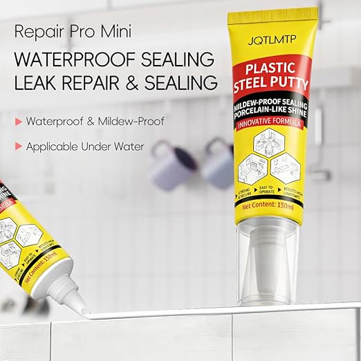 Caulk, 2-Pack Plastic Steel Mud Waterproof Silicone Sealant, Fast Curing, Anti-Crack, Super Adhesion White Caulk, for Kitchen, Bathroom, Tile, Wall & Baseboard