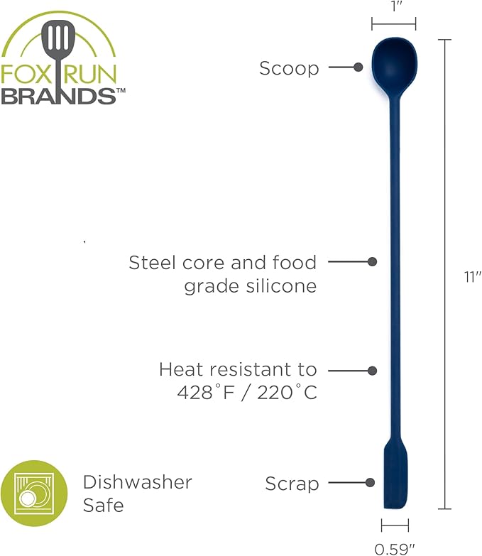 Fox Run Silicone Jar Scraper, Dual Sided With Tiny Spatula and Spoon, 11"