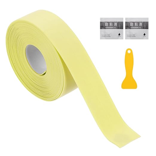 uxcell Caulk Tape Waterproof, 0.83 Inch x 16.4 ft Self-Adhesive Sealant Sealing Strip Caulking Sealant Tape PVC with Tool for Kitchen Sink Toilet Bathroom Bathtub Floor, Beige