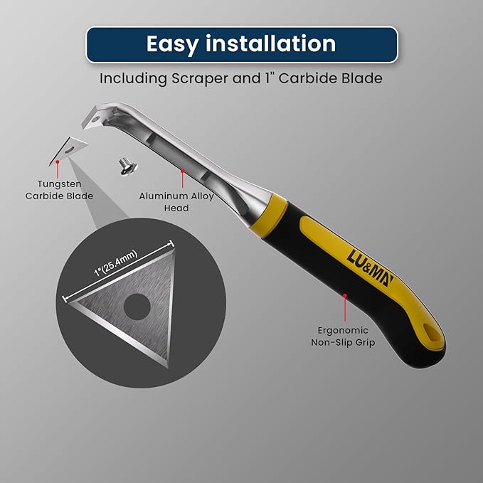 LU&MN Carbide Scraper Tool – 1-INCH Tungsten Carbide Triangular Blade, Heavy-Duty Paint, Glue & Putty Remover with Ergonomic Non-Slip Handle