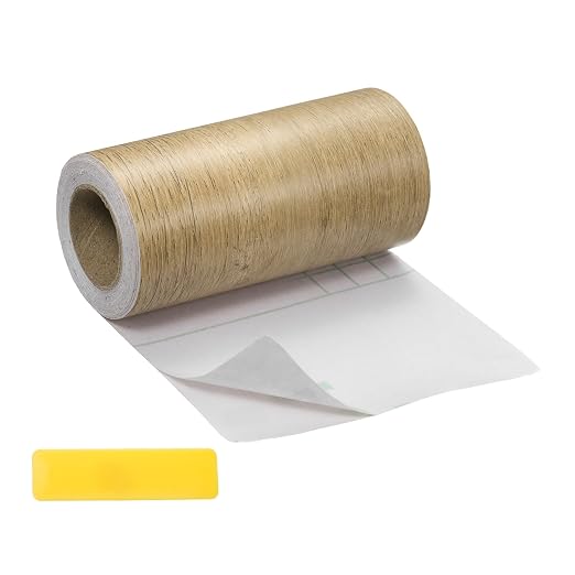uxcell Wood Tape, 4 Inch x 16ft Self-Adhesive Wood Grain Repair Tape Patch with Plastic Scraper for Baseboards, Doors, Windows, Floor Repair and Furniture Renovation, Khaki