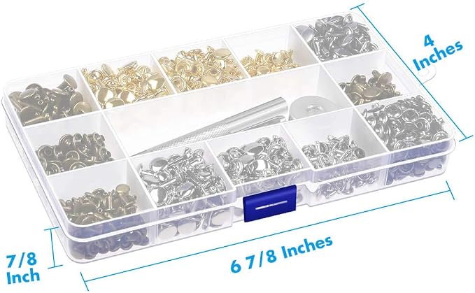 Paxcoo 480 Sets 3 Sizes Leather Rivets Double Cap Rivet Tubular Metal Studs with 3 Pieces Setting Tool Kit for Leather Craft Repairs Decoration, 4 Colors