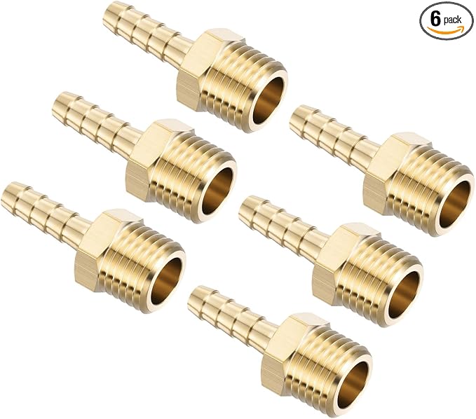 Pack of 6 Brass Hose Barb Fittings Adapter Connector 6mm Hose Barb to M14x1.5 Male Fittings for Home Machines, Massage Bathtubs, and Irrigation Systems