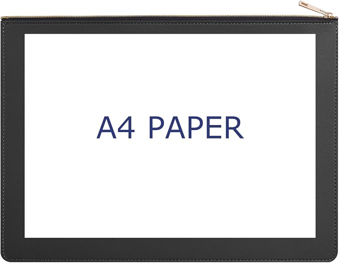PU Leather A4 File Folder Zipper Document Holder Envelope Folder Case for Receipt Contract (1, Black)