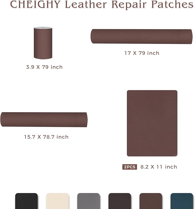 CHEIGHY Leather Repair Kit for Furniture - Advanced PU, Strong Self Adhesive Leather Repair Patch for Couch 17x79 inch Vinyl Repair Tape for Car Seat Upholstery Sofa Office Chair (Light Brwon)