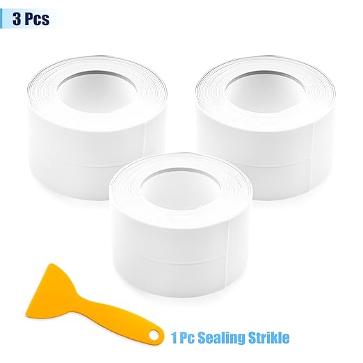 Waterproof Seal Caulk Strip Tape Self Adhesive for Sink Toilet Bathroom Wall Edge Bathtub Oil-Proof Caulking Sealing Tape 1.5" x 10.5' (W*L) 3Pcs White