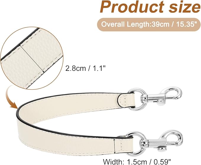 uxcell 14.17 Inch PU Leather Short Bag Strap with Clasp, Purse Handles Handbags Replacement Straps for Clutch Bag Underarm Bags, Beige, Silver Buckle