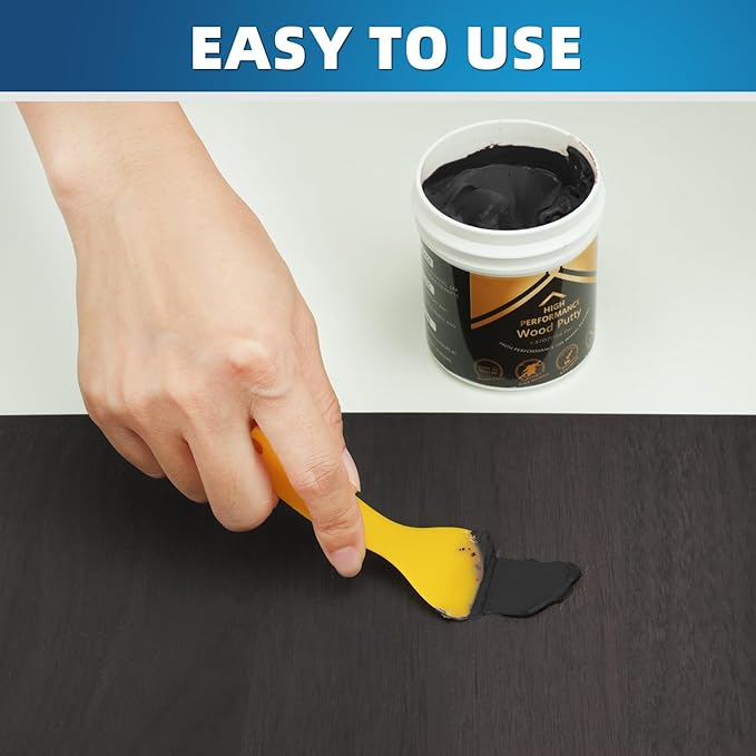 Deuvuo Black Wood Filler, High-Performance Black Wood Putty,Paintable & Sandable Black Black Wood Filler Epoxy - Quickly Fix Wood Cracks And Blemishes With Wood Hole Filler (32Oz)
