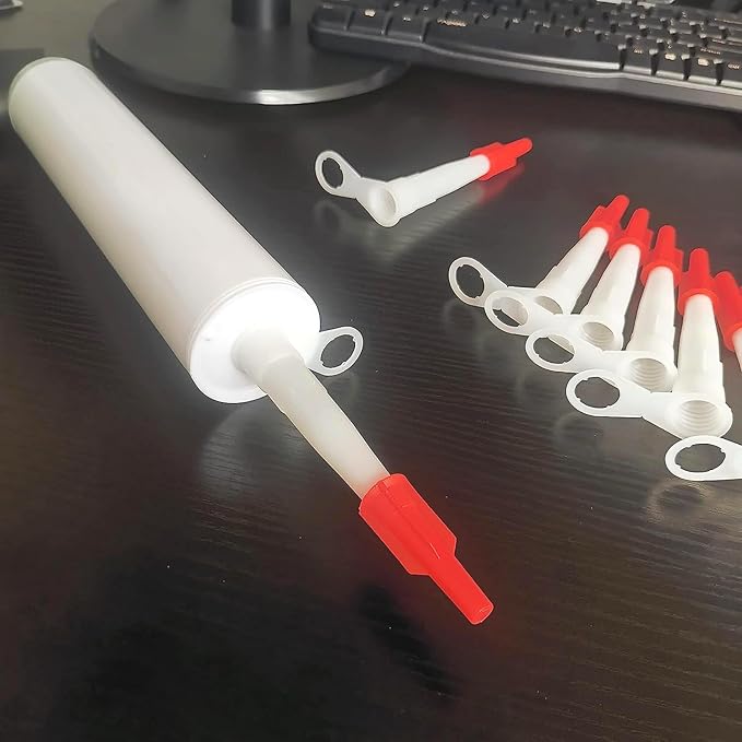 12 pcs Plastic Caulking Gun extender Caulk Nozzle Tip Tool for Caulking Gun each with a red cover Can protect the remaining glass glue from solidifying easily Used for Caulking Gun