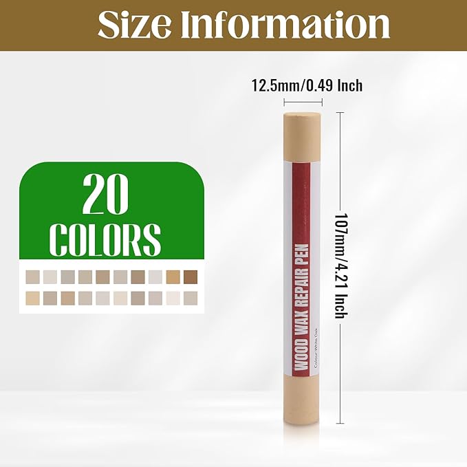 Wood Filler Sticks，20 Colors Wood Repair Wax Crayons Furniture Markers Touch up for Repairing Scratches, Scuffs, Cracks, Dings and Holes in Wood Floors, Cabinets, Furniture(White Series)