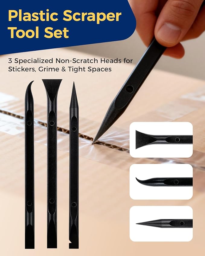 12Pcs Plastic Scraper Tool, Crevice Cleaning Tool, Non-Scratch Car Detailing Supplies for Cleaning, Versatile Label/Sticker Remover & Peeler Tool for Tight Spaces (Black-12Pcs)