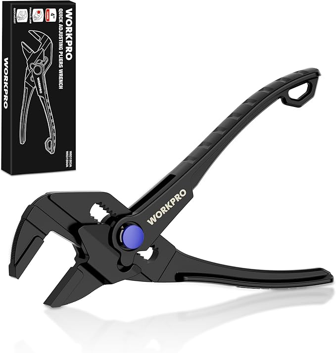 WORKPRO Mini Pliers Wrench, 4-Inch Smooth Jaw Pliers, High-Toughness Alloy Steel Adjustable Wrench Pliers with Smooth Parallel Jaws, Anti-Rust Coating, EDC Pliers for Tight Spaces & Versatile Use